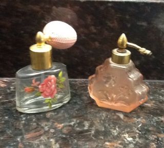 Rare Antique 2 Vintage Perfume Bottles Home Decor Display photo