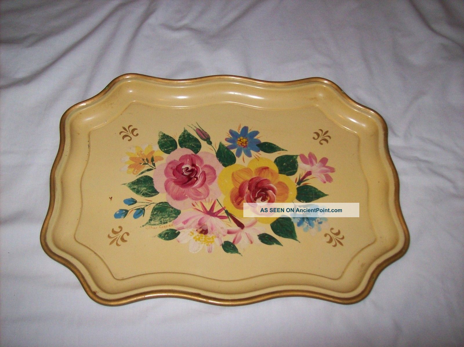 Vintage Handpainted Metal Toleware Tray Toleware photo