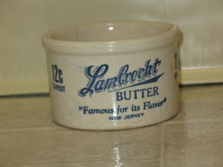 Lambrecht Stoneware Butter Crock,  Different Blue Graphics Each Side,  12c,  Newjersey photo