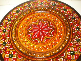 Vintage 1960 ' S Russian Flowery Wooden Plate Colorful Pattern photo