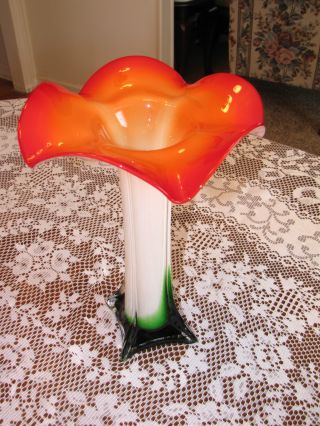 Magnificent Vintage Large Murano Or Venetian Glass Trumpet Morning Glory Vase photo