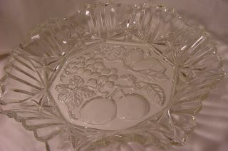 Antique Large Ribble Edge Glass Dish W/ Fruit Pattern. .  Look photo