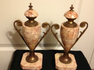 French Antique Louis Xvi Bronze & Marble Urns Vases photo