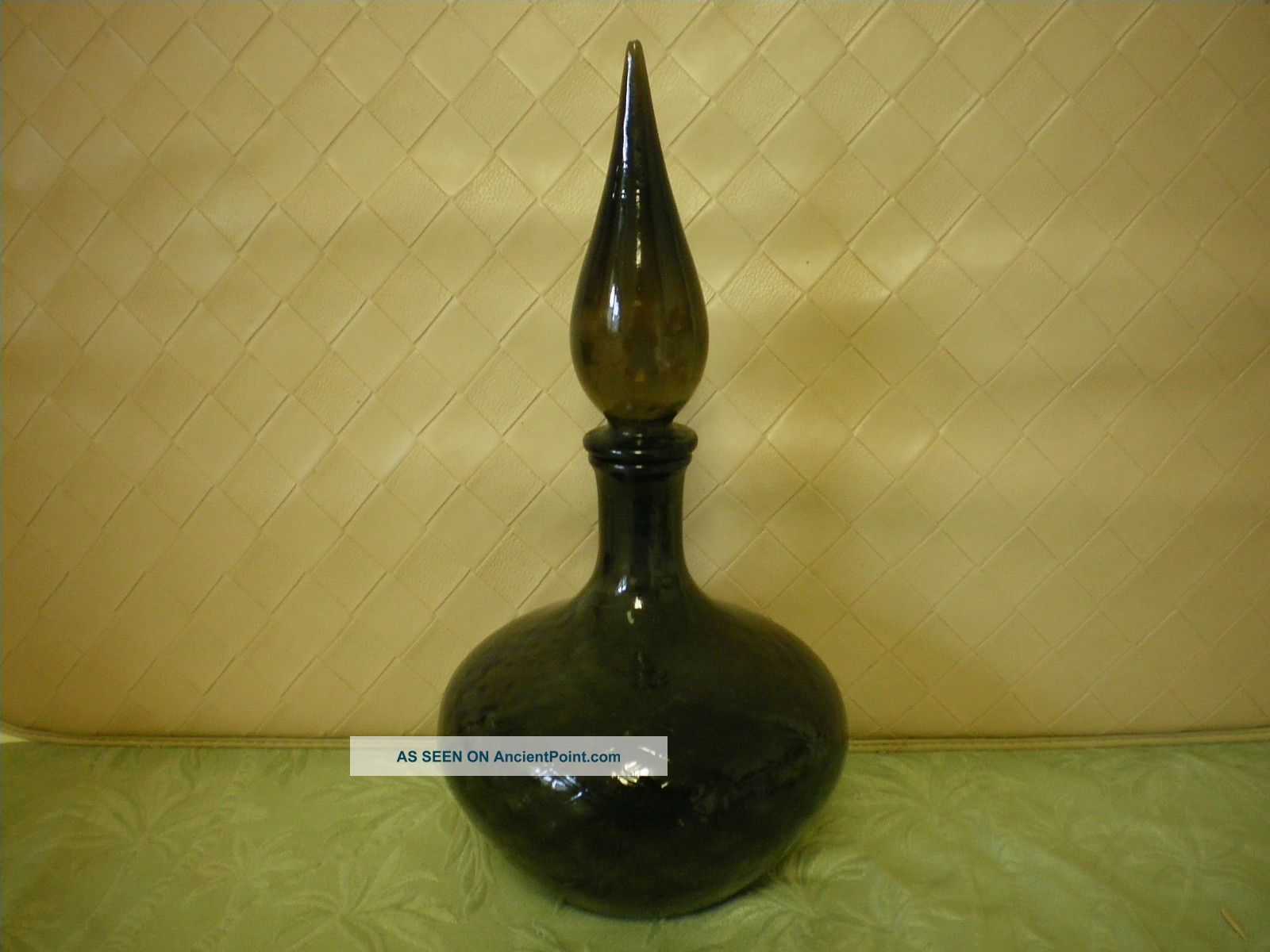 Antique Smoky Charcoal Glass Unusual Tall Pointed Flame Shaped Stopper Decanter Decanters photo