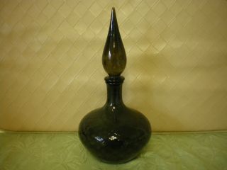 Antique Smoky Charcoal Glass Unusual Tall Pointed Flame Shaped Stopper Decanter photo