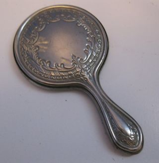 Vintage Silverplate Repousse Small Miniature Mini Hand/purse Mirror Cute (: photo