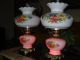 Vintage Pair Of Old Floral Lamp Lights Lamps photo 3