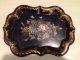 2 Small Antique Artist Signed Black Chippendale Gold Embellished Toleware Tray Toleware photo 3