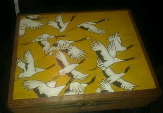 Antique Wood Handpainted Cranes/ Birds Cigar Box Palmas House Of Windsor Rare photo