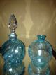 2 Large Aqua Blue Perfume Bottles Swirl Twist & Crackle Glass 1 Crystal Dauber Perfume Bottles photo 4