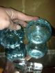 2 Large Aqua Blue Perfume Bottles Swirl Twist & Crackle Glass 1 Crystal Dauber Perfume Bottles photo 6