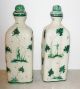 Pair Of Signed Cantagalli Italian Majolica Stoppered Bottles Green White Glaze Other photo 1