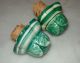 Pair Of Signed Cantagalli Italian Majolica Stoppered Bottles Green White Glaze Other photo 4