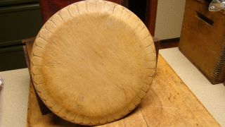 Round Antique Wooden Bread Board Carved Design Cutting Board Treen photo