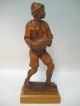 Mint Vintage Hand Wood Unpainted Carved Figurine Of Boy Holding A Duck Carved Figures photo 10