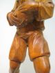 Mint Vintage Hand Wood Unpainted Carved Figurine Of Boy Holding A Duck Carved Figures photo 4