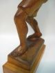 Mint Vintage Hand Wood Unpainted Carved Figurine Of Boy Holding A Duck Carved Figures photo 5