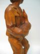 Mint Vintage Hand Wood Unpainted Carved Figurine Of Boy Holding A Duck Carved Figures photo 6