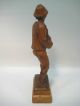 Mint Vintage Hand Wood Unpainted Carved Figurine Of Boy Holding A Duck Carved Figures photo 7