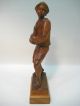 Mint Vintage Hand Wood Unpainted Carved Figurine Of Boy Holding A Duck Carved Figures photo 8