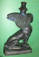 Bronze Tazza Card Receiver Urn Egyptian Theme Winged Sphinx Figural Metalware photo 2