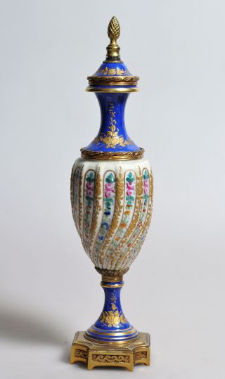 Late 1800s Antique French Sevres Twisted Porcelain & Gilt Bronze Urn (vase) photo