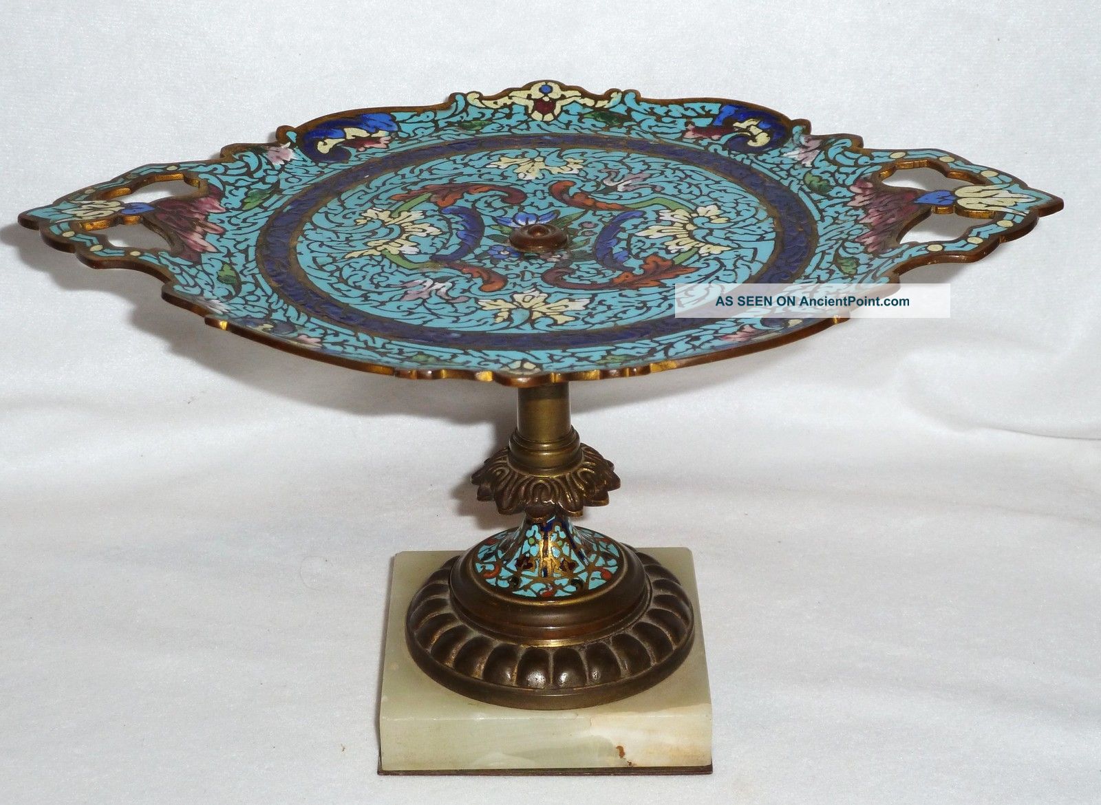 French Champleve Pedestal Stand Or Card Tray - Nrsv Metalware photo