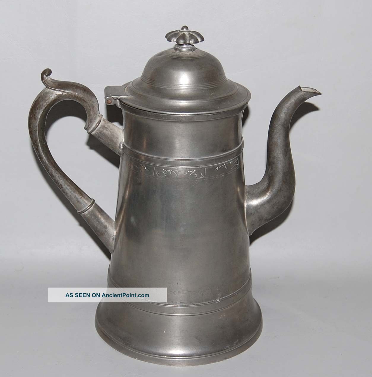 Antique Israel Trask American Pewter Bright - Cut Lighthouse Coffeepot / Teapot Metalware photo