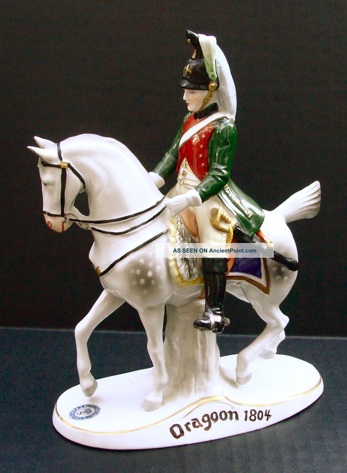 Antique Sitzendorf Germany Porcelain Fancy Horse And Rider Figurine Dragoon Figurines photo