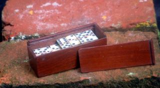 Authentic 19th Century Small Box With Small Domino Stones. photo