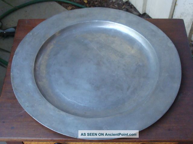 Large Late 18th/early 19th C Rimless English Pewter Charger,  18 