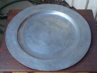Large Late 18th/early 19th C Rimless English Pewter Charger,  18 