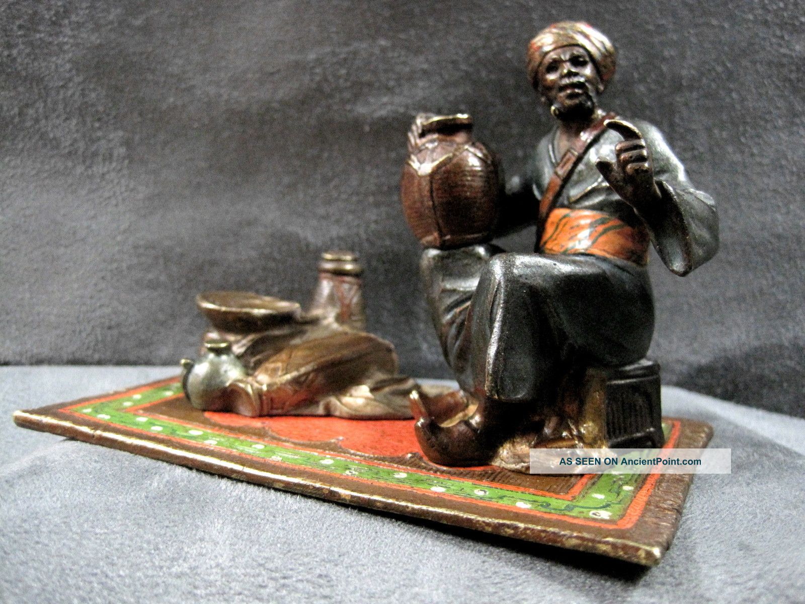 Cold Painted Solid Cast Bronze Bergman Austrian Style Street Merchant 1900`s Metalware photo
