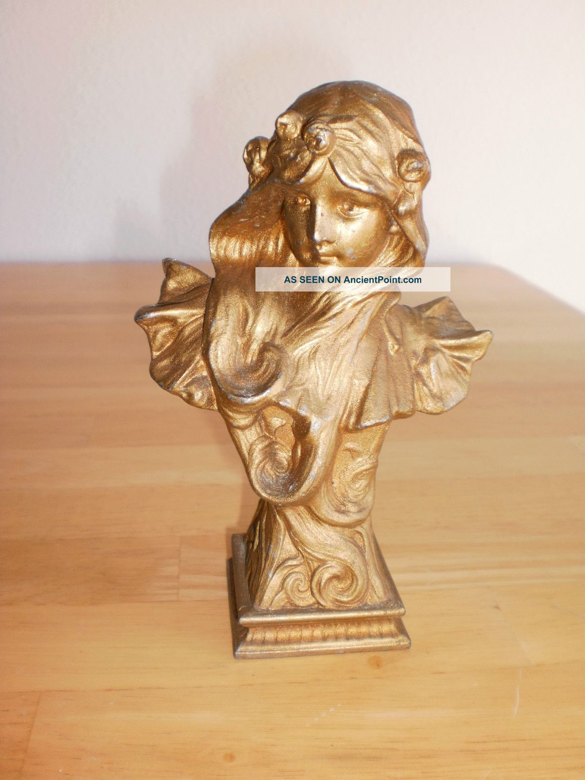 Vintage Clock Topper Female Bust Metalware photo