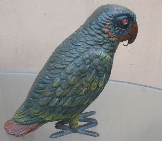 Rare 19th Century Cast Metal Painted Parrot Pocket Watch Holder / Stand photo