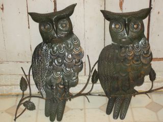 Vintage Wall Hanging Pair Of Tin Owls Wall Art Black Copper Tinge photo