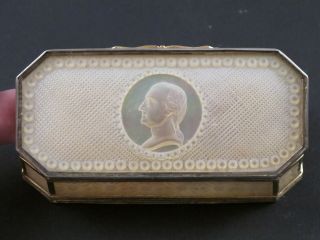 Antique Mother Of Pearl & Metal Snuff / Patch Box W/ George Washington Cameo photo