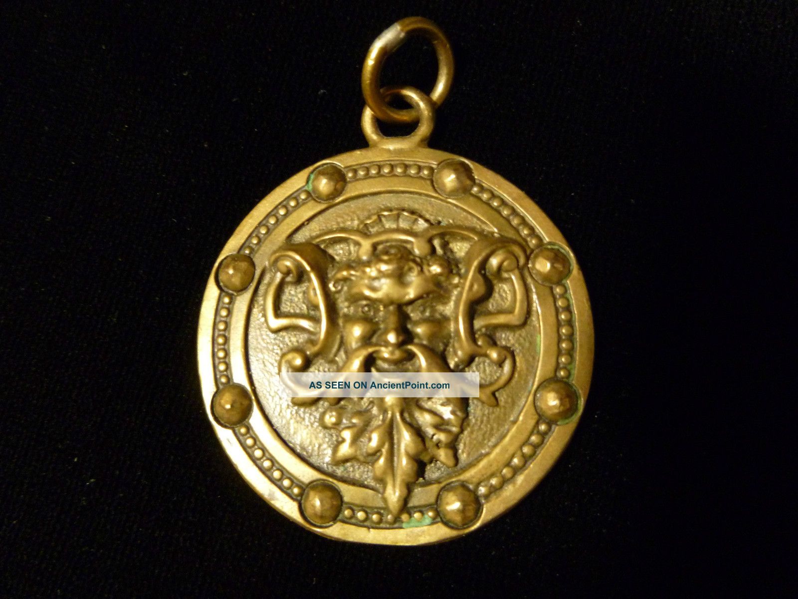 19th Century Solid Bronze Northwind Pendant With Fantastic Face Metalware photo