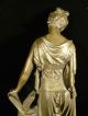 Signed 19th C.  German Spelter Robed Maiden Statue - Gorgeous Patina & Claw Feet Metalware photo 9