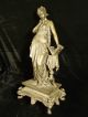 Signed 19th C.  German Spelter Robed Maiden Statue - Gorgeous Patina & Claw Feet Metalware photo 1