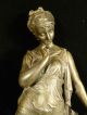 Signed 19th C.  German Spelter Robed Maiden Statue - Gorgeous Patina & Claw Feet Metalware photo 4