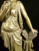 Signed 19th C.  German Spelter Robed Maiden Statue - Gorgeous Patina & Claw Feet Metalware photo 5