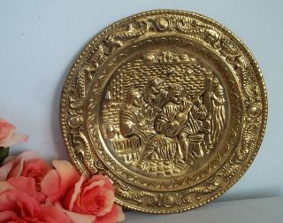 Vintage Stamped Brass Plate With Musician photo