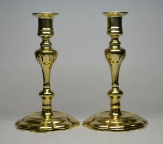 Wonderful Pair Of 18th Century Brass Candlesticks,  Petal Based / Lob Based photo