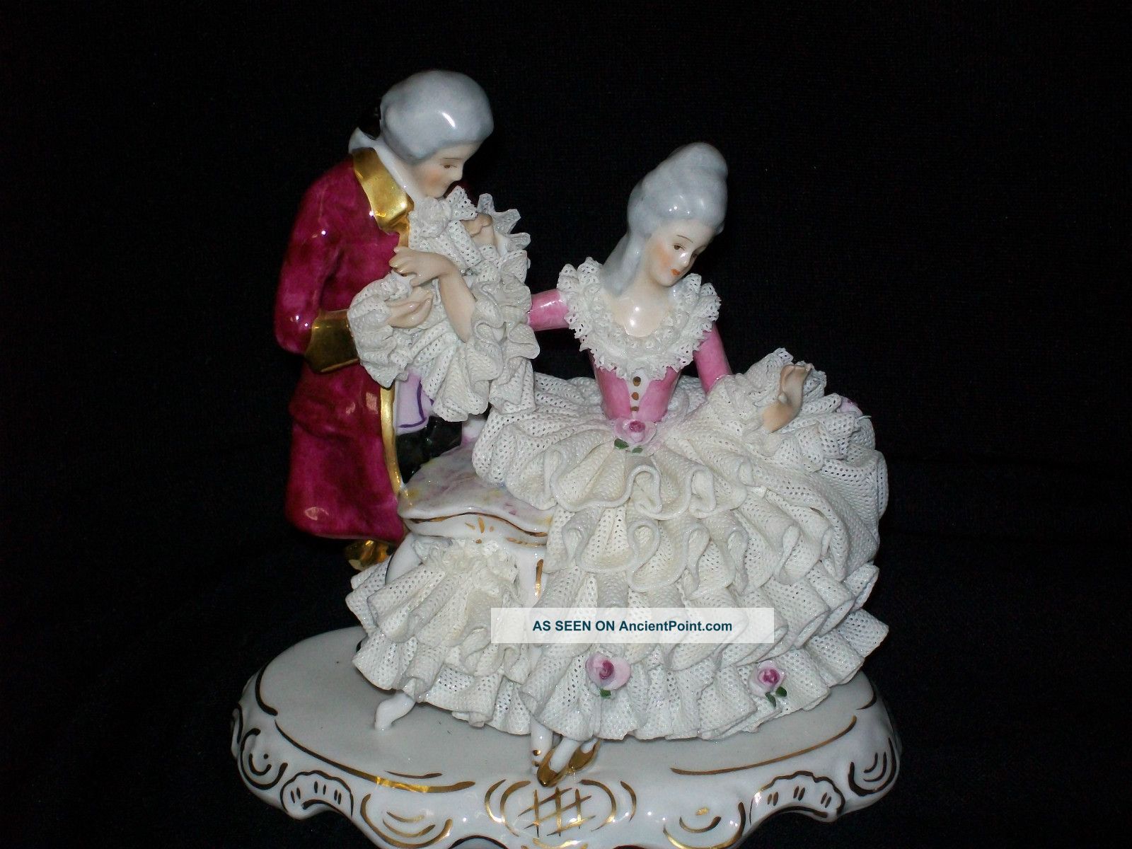 Antique German Porcelain Karl Klette Dresden Lace Victorian Couple Figurine Figurines photo