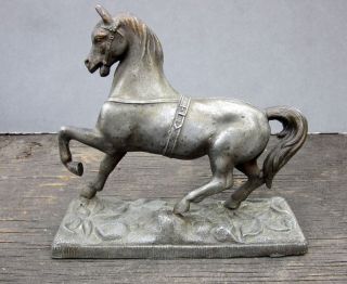 Antique Victorian Spelter Horse Figurine Statue Pot Metal War Show photo