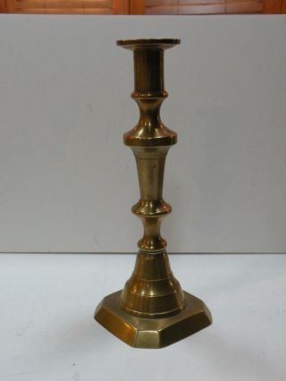 (b152) Georgian Brass Push - Up Candlestick 19th C photo