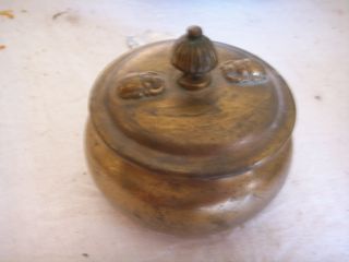 Neat Small Brass Jar Container Vintage Egyptian Beetles photo