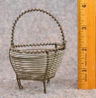 Antique Early 1800s Wire Basket Miniature photo