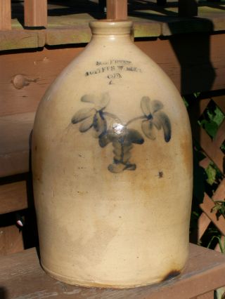 Somerset Potters Works 2 Gallon Vase & Flowers Blue Decorated,  Blue Name Mint photo